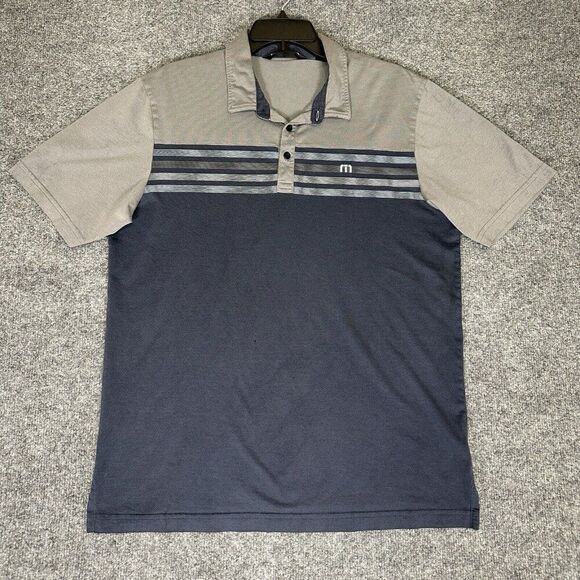Travis Mathew‎ Polo Shirt Mens Large Blue Grey Golf Striped Short Sleeve Adult - Picture 1 of 9